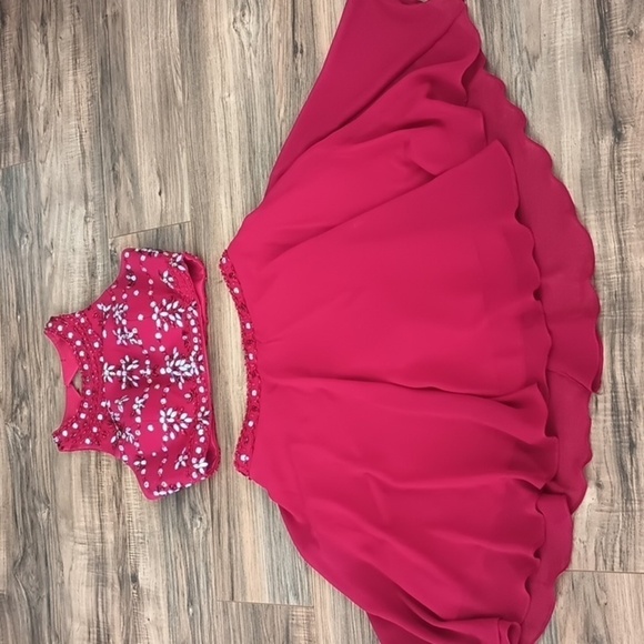 Two piece formal prom bejeweled rhinestone red dress - Picture 9 of 13